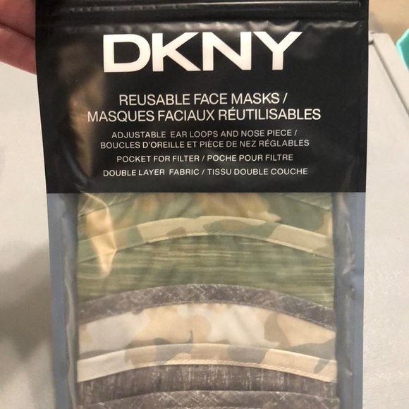 DKNY 5 pack face masks multi designs. Adjustable ear loops/nose piece. NWT - Picture 1 of 7
